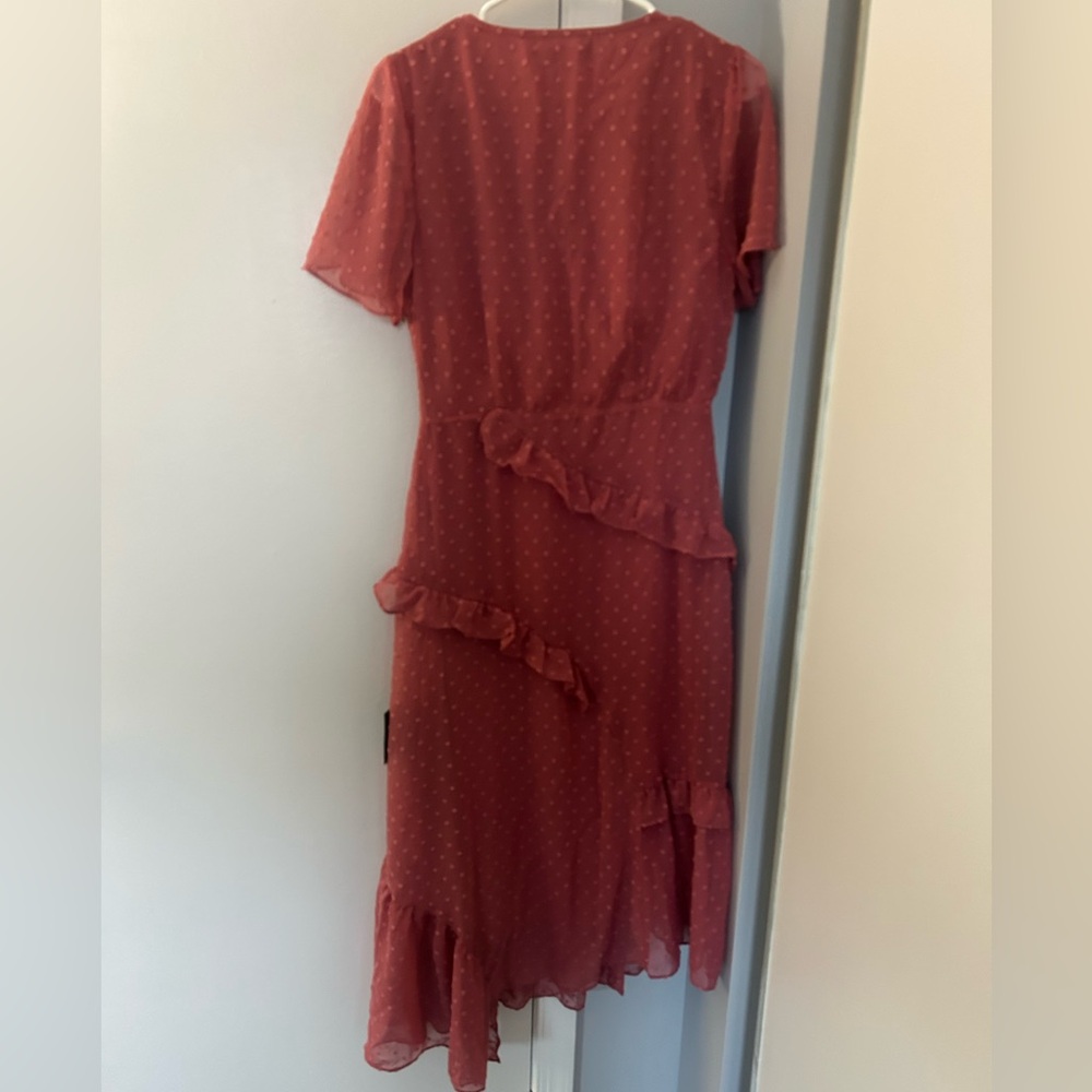 Lulu's Rust Ruffled Midi Dress - Picture 2 of 3
